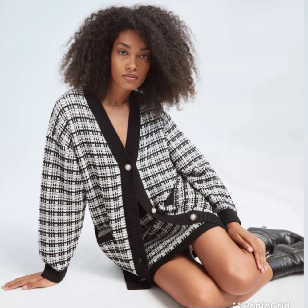 Babaton Aritzia Lacer Cardigan Black and white Tweed XS